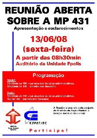 Reunião Ampliada vai explicar a MP 431