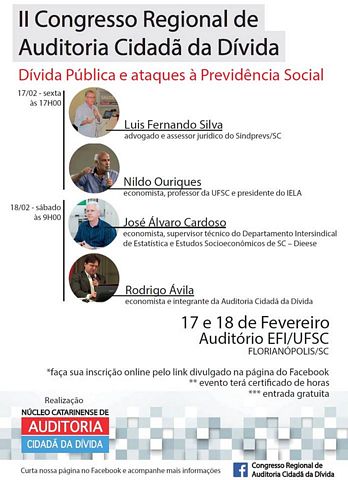 II Congresso Regional de Auditoria Cidadã da Dívida acontece na semana que vem em Florianópolis