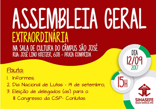 Dia Nacional de Lutas será discutido em assembleia no dia 12