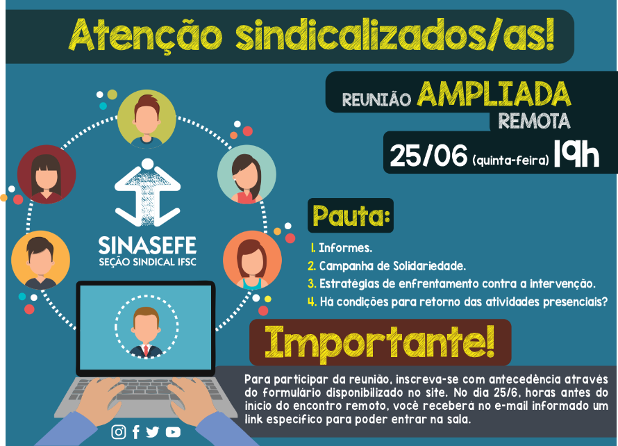 Sindicato vai realizar reunião ampliada remota no dia 25/6