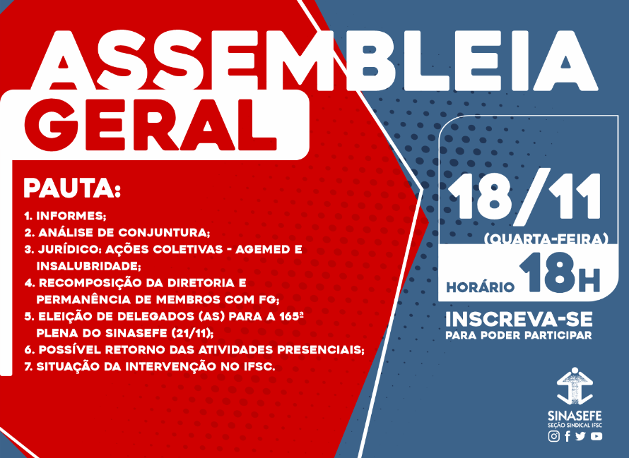 Dia 18 tem assembleia do Sinasefe