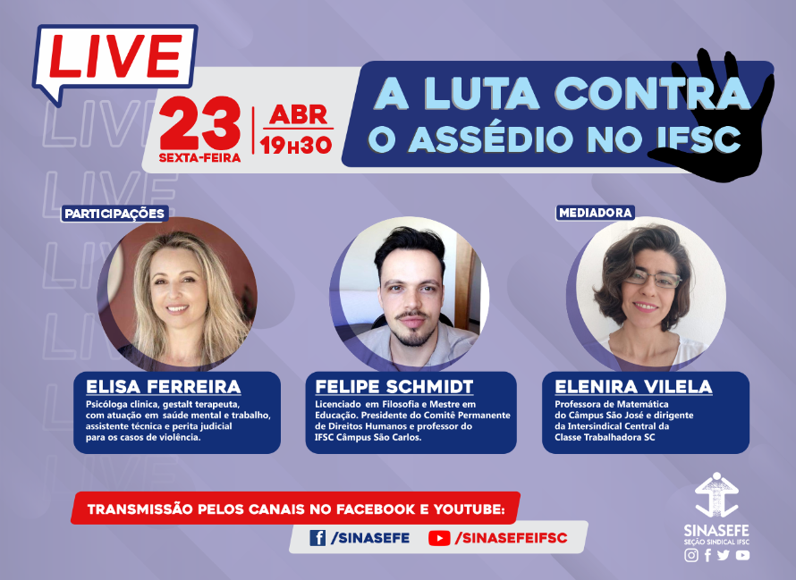 Live da Seção vai discutir a luta contra o assédio no IFSC