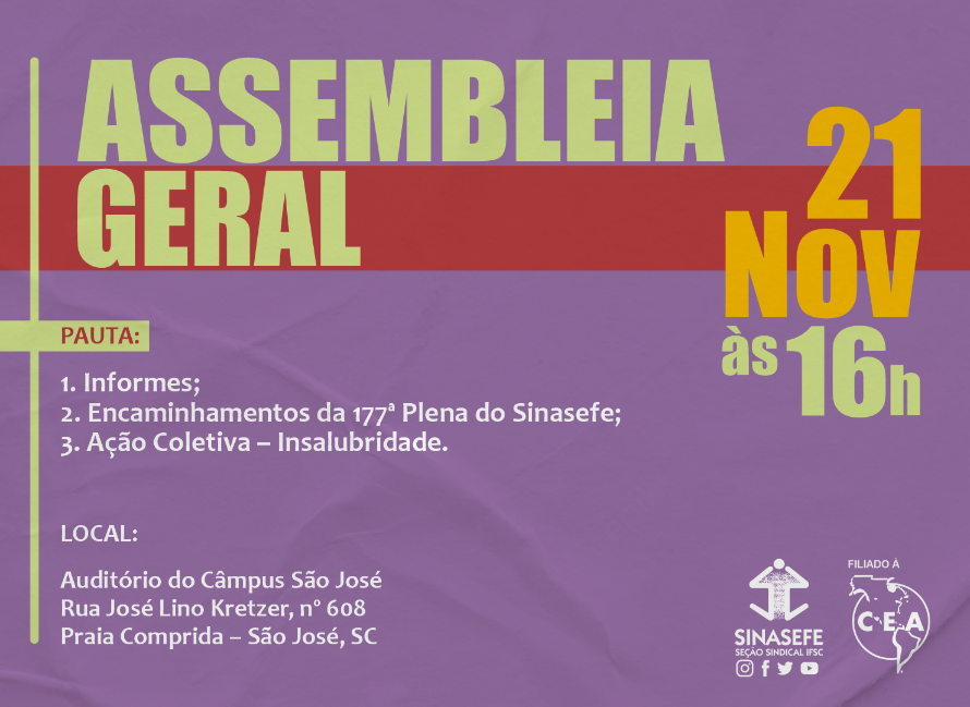 Seção convoca assembleia para o dia 21/11 em São José