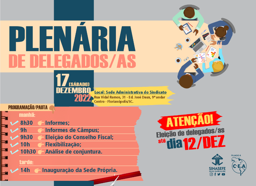 Diretoria convoca Plenária de Delegados para 17/12