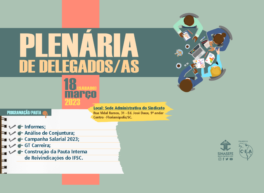 Plenária de Delegados será neste sábado, dia 18/03