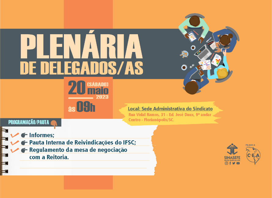 Dia 20/05 tem Plenária de Delegados em Florianópolis