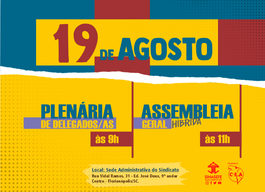 Dia 19 tem Plenária de Delegados e Assembleia Ordinária