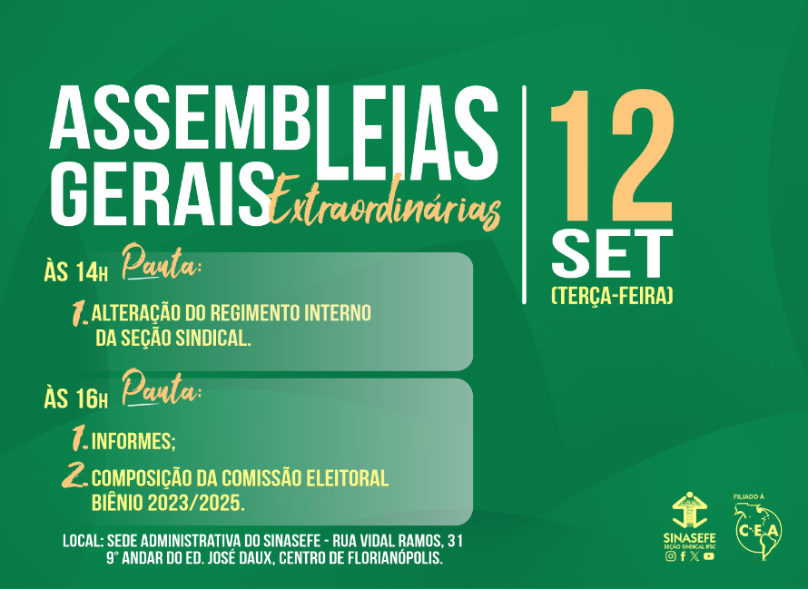 Seção realiza duas assembleias nesta terça, 12/9