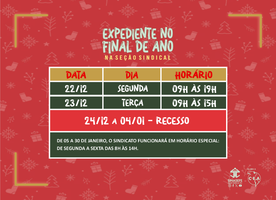 Seção vai funcionar com horário especial em janeiro