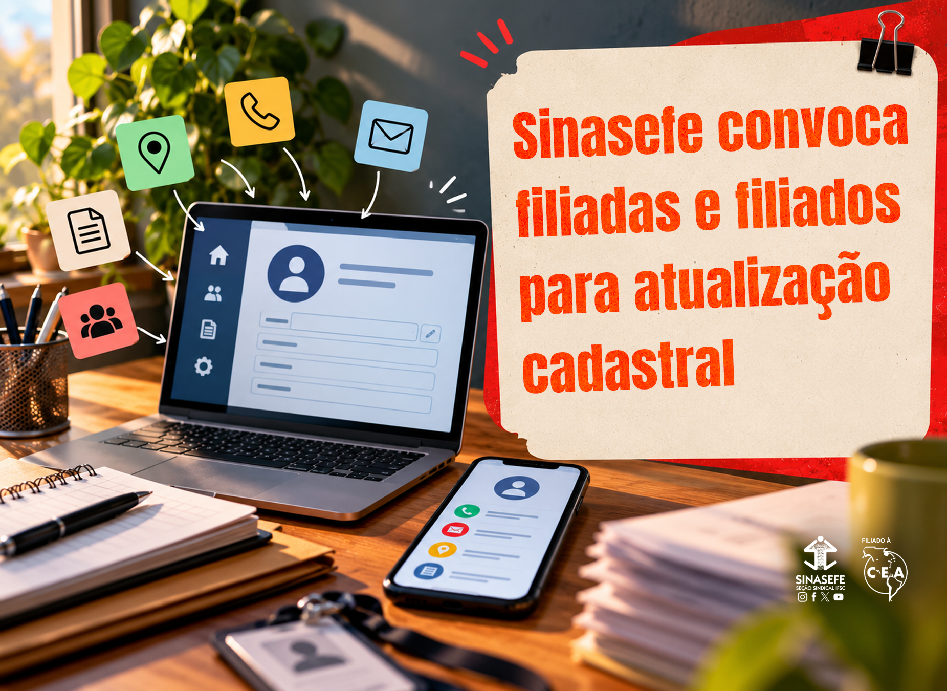 Sinasefe convoca filiados para atualização cadastral